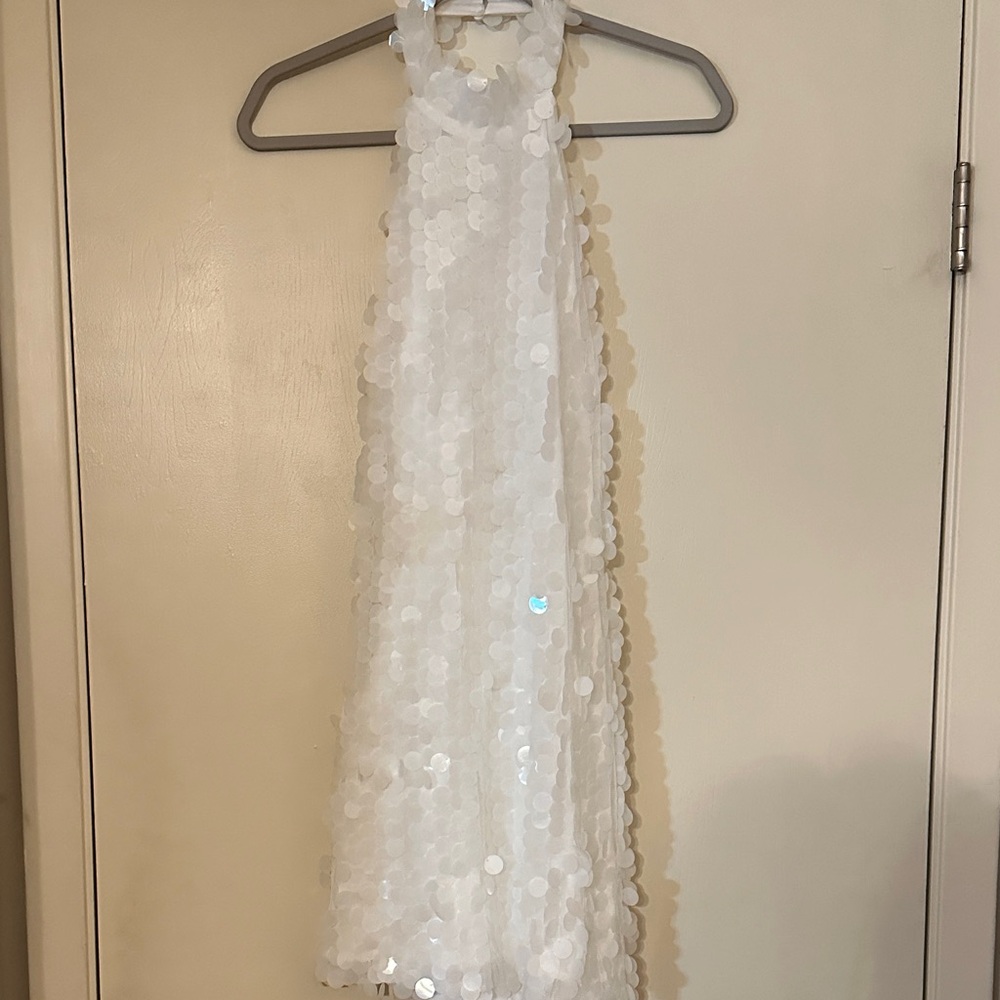 12th Tribe White Sequin Mini Dress